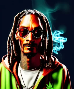 Snoop Dogg, smoking marijuana, weed background, hyper realistic