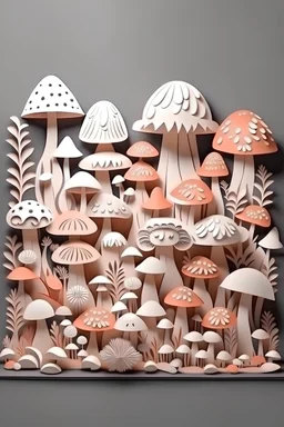 a lot of mushrooms in paper cut style