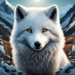 one single arctic fox I centered | symmetrical | key visual | intricate | highly detailed | iconic | precise lineart | vibrant and natural all round colors | comprehensive cinematic | very high resolution | sharp focus | poster | no watermarks I image to fit within the square
