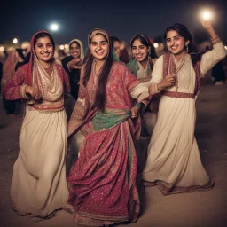 Pakistani Pukhtoon Women smiling & Dancing at night