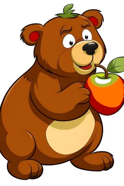 a cartoon bear eating an apple