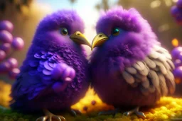 Very fluffy bird couple love, flora, in sparkling sunshine Weight:1 detailed matte painting Weight:0.9 in purple