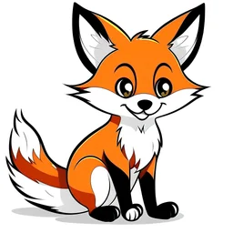 Draw a black and white cute cartoon character of a fox