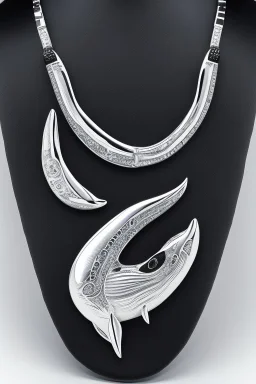 Orca whale white gold necklace with black jewels