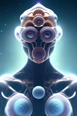 portrait full human body, meditation, third eye, universe, fourth dimension, fractal, realistic, 8k, high quality, extreme detail, symmetrical,