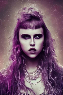 Danish singer MØ face, viking, high light ,purple tones,