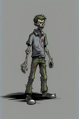 teenager, Zombie, full body, in a comic book, gray background,