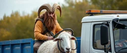 sheep warrior operating an onager on a lorry