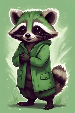 Green raccoon cute art