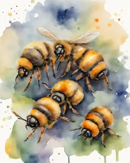 three bees and the hive watercolor drawing