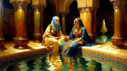 oriental 2 woman at a arabic inside pool painting neoclassism