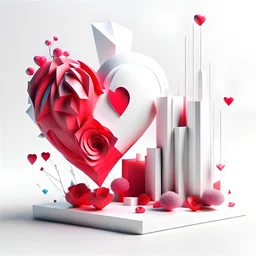 Create a modern 3D Valentine's Day illustration on a white backdrop. Utilize advanced 3D techniques for depth and realism. Embrace contemporary aesthetics with sleek lines and vibrant colors, capturing the essence of love in a modern and visually striking manner. Perfect for a fresh and captivating representation of Valentine's Day.