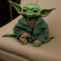 baby yoda stuck in couch