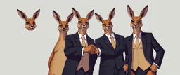 kangaroos men in suits shaking hands looking cool, anime style