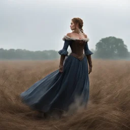 [is the raining] she from the Roanoke Colony, she is clad in her revealing dress while taking care of the fields, she is covered by dust, working hard with her scourge