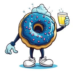 Cartoon mascot of a donut holding a glass of lemonade