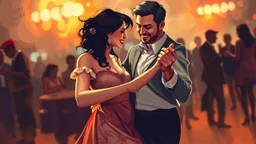 Man and woman in their thirties dancing swing, digital painting, Art