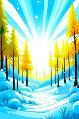 fantasy cartoon: sunny sky with winter forest