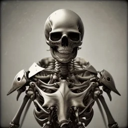 skeleton with blood samurai warrior in hr giger style, steam punk, realistic, made in octane, cinematic, ultra-realistic, extremely detailed octane rendering, 8K, VRAY Super Real ar 2:3, dof photorealistic futuristic 50mm lens hard lighting dark gray tintype photograph, realistic lighting, sepia color