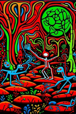 STICK MAN CAVE PAINTING in the style of Hiroshi Nagai
