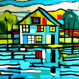 Una casa en el lago al estilo Pablo Picasso