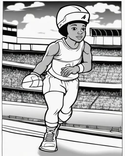 coloring page, depicting a black kid as an Athlete, full body, outline, black and white, highly defined, white background, empty background, cartoon style, coloring book style