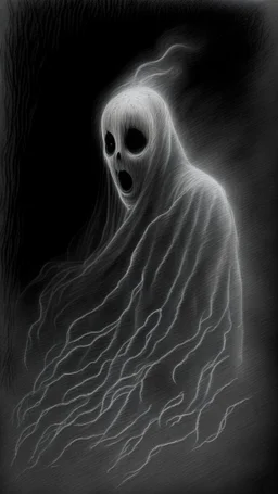 pencil drawing of ghost, Spooky, scary, halloween, black paper