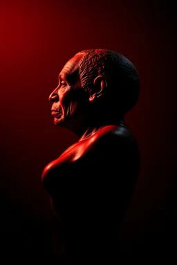 profile large bust Pluto , studio, low lighting, dark red background