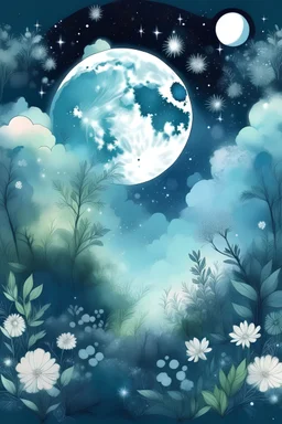 This digital graphic is perfect for your DIY projects and creative ideas! It features a beautiful sky with the atmosphere of the moon and light shining through the plants.