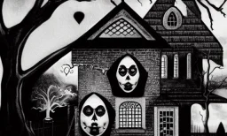 Wednesday Adams, scary dark room, spiders, Escher style