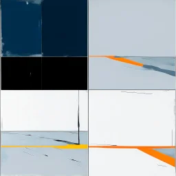 Minimal contemporary abstract oil paintings of desolate 1960s carpark with road markings and concrete fragments. Overlay with grungy typography graphics.