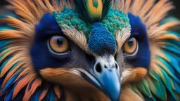 Create a breathtaking close-up portrait of an exotic animal with vibrant, colorful features. Focus on intricate details like the texture of the fur, feathers, or scales, and capture the animal's striking eyes and unique markings. The background should be softly blurred to emphasize the animal's beauty. Choose an animal with extraordinary and vivid colors, such as a peacock, mandarin duck, or a tropical frog. The overall composition should evoke a sense of wonder and highlight the animal's natura