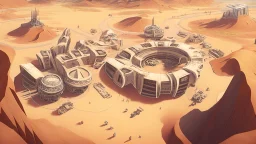 desert city from above, wind generators, retro futuristic, comic style