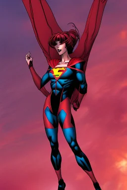 evil supergil flying in a red sky tight outfit jim lee style