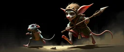 rat gremlin elf halfling pixie runner, airbrush and pen outline, realistic 3d rendering with high contrast background
