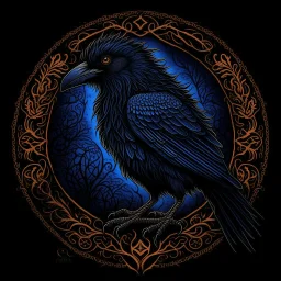 Mighty Raven with nature and runes and glowing eyes