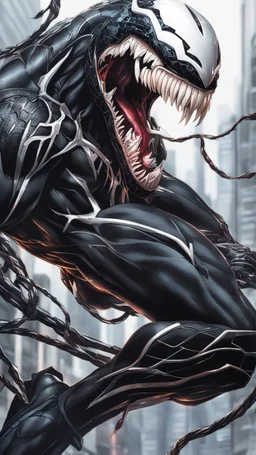 Venom with no eyes mix with machine in solo leveling shadow artstyle, cyberpunk them, intricate details, highly detailed, high details, detailed portrait, masterpiece,ultra detailed,best quality
