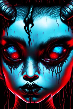 Comic book art style two headed lamb with red eyes, digital portrait, dark fantasy, black iridescent skin, holographic, shiny, PVC texture, wet look, anime, gothic