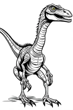 Velociraptor en caricatura en estilo minimalista, en dibujo blanco y negro para colorear