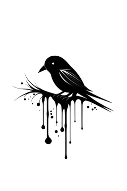 minimalistic black and white logo of a canary bird, dripping blood