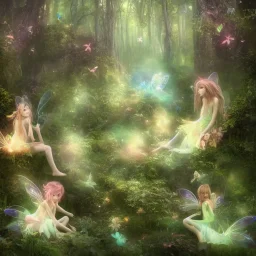 subtle and luminous fairies in magical environnement