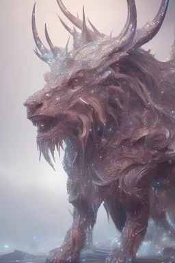 A portrait of a crystalline beast, mythical,fantasy , magnificent, majestic, highly intricate, Realistic photography, incredibly detailed, ultra high resolution, 8k, complex 3d render, cinema 4d