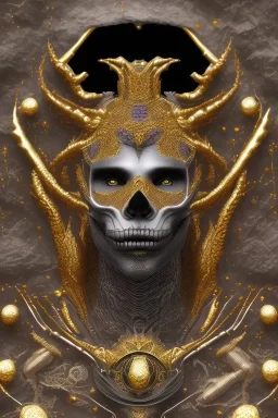 black male African alien, cracks in the voodoo head, wicked, diamond eyes, crown, blood, 8k, finely detailed, photo realistic, leopard style turquoise skull head gold dragon space alien rain skeleton gold tooth silver helmet silver space suit spaceships