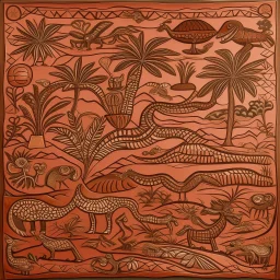 A copper brown dry arid prehistoric land designed in Mexican folk art