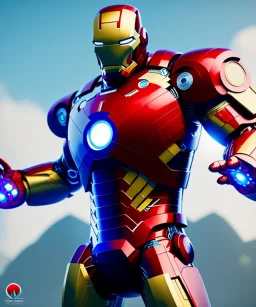 Fat ironman with red hair, magnificent, majestic, Realistic photography, incredibly detailed, ultra high resolution, 8k, complex 3d render, cinema 4d, all body