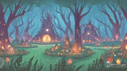 antasy cartoon style illustration: Once upon a time, in the heart of the Enchanted Forest, there was a magical event that all the woodland creatures looked forward to—the Forest Carnival. The trees were adorned with twinkling fairy lights, and the air was filled with laughter and excitement.