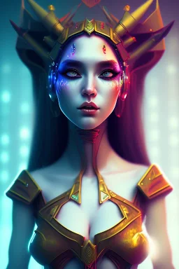  cute demon girl neck head portrait, warrior costume, village, meditation, cyberpunk, 8k quality