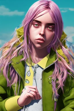 Billie Eilish, skirt, photorealistic, 8k