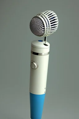 White gold portable singing microphone containing a blue gem Photorealistic