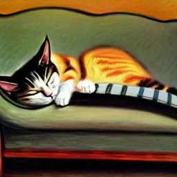 oil portrait of a Cat sleeping in a sofa by Monet 8k